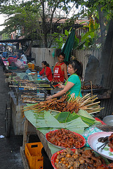 Food vendors sell out along the street
