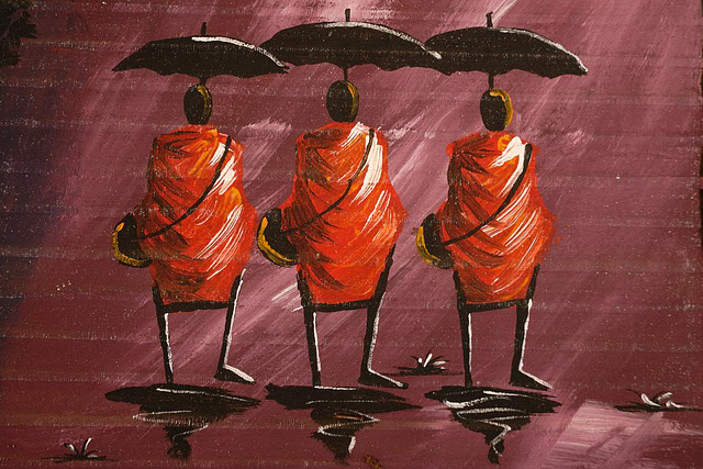 Three monks from behind
