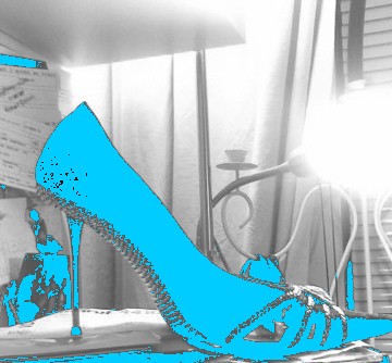 Simona's spike heels shoe - Chaussure à talons aiguilles de mon amie Simona - Avec / with permission.  Bleu photofiltré