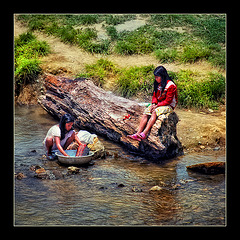 two girls at the creek