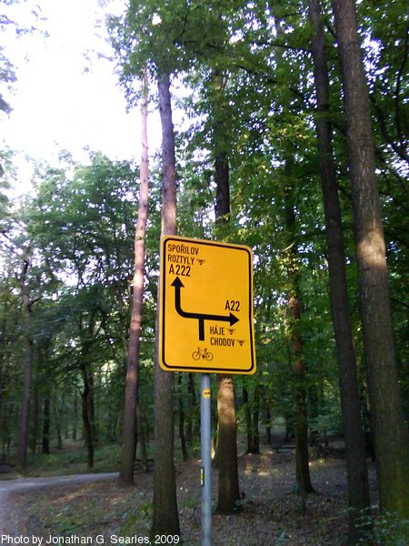Cycle Route Sign in Kunraticky Les, Prague, CZ, 2009