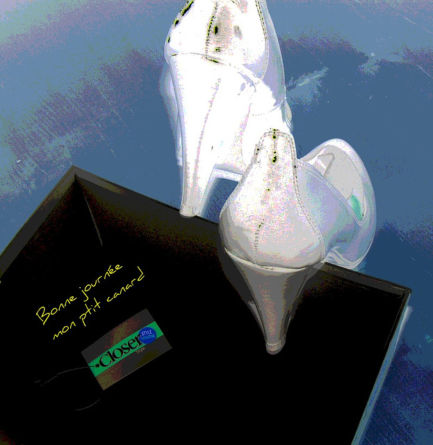 Les escarpins de Christiane / Closer -  Escarpins de mariage avec talons de 12 cm . Photofiltration