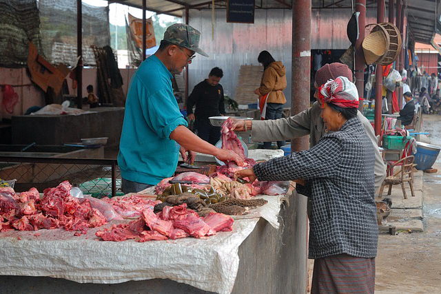 Fresh butcher products sold at the market