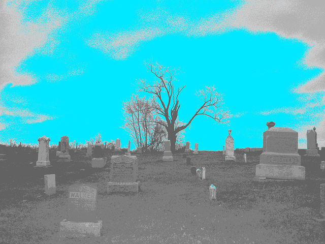 Cimetière catholique romain / Catholic roman cemetery - St-Jacques le majeur- Clarenceville- Noyan. Québec, Canada. 21-11-2009 - N & B postérisé