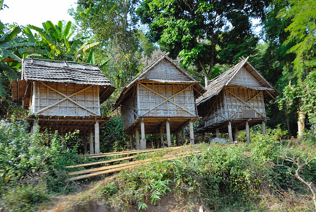 Simple huts from the Hmong tribes