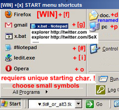 [WIN] + [X] START menu shortcuts for Win 2000 + XP