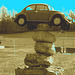 Coccinelle sur roches /  Beetle on the rocks- Sepia avec ciel bleu photofiltré