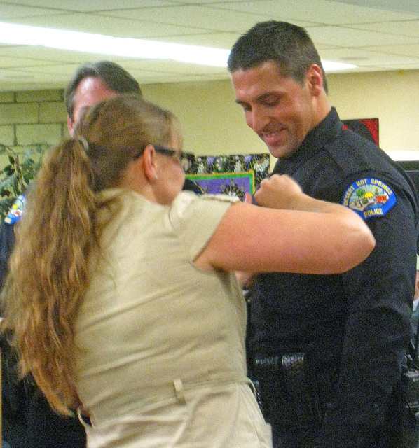 Officer Daniel Wells being pinned by his wife (5225)