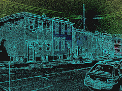 Halifax by the night .  Canada.  June / Juin 2008 - Contours de couleur en négatif