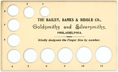 Ring-Gauge Card, Bailey, Banks & Biddle Company, Goldsmiths and Silversmiths, Philadelphia, Pa.