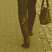 Choklad blond swedish Lady in red with sexy high-heeled boots / Blonde en rouge avec bottes de cuir à talons hauts-  Sepia