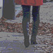Choklad blond swedish Lady in red with sexy high-heeled boots / Blonde en rouge avec bottes de cuir à talons hauts - Postérisation