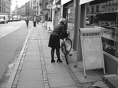 Bageri blonde Danish mature biker in chunky hammer heeled boots /  Copenhagen, Denmark - 19-10-2008 -  N & B