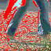 La Dame Hemlex en escarpins blancs / Hemtex Lady in white high heels shoes -  Ängelholm  /  Suède - Sweden.  23 octobre 2008 - Avec taches rouges postérisées
