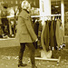 Choklad blond swedish Lady in red with sexy high-heeled boots / Blonde en rouge avec bottes de cuir à talons hauts. - Sepia
