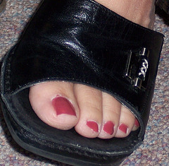 red toe nails in linea paolo slides (F)