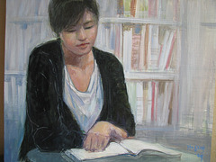 Reading Woman=Leganta virino=讀書女 -acrylic-oil on canvas -45x53cm(10f) -200907