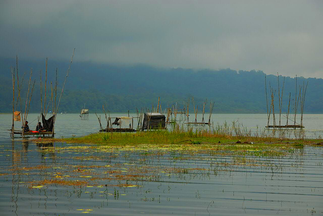 Fishing rack in the middle of the lake