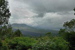 Mount Batur volcano in clouds