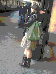 Blonde danoise à chapeau en bottes à talons hauts / Blond danish hatter in high-heeled boots -  Copenhagen, Denmark / Copenhague, Danemark.   20 octobre 2008- Postérisation