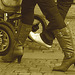 Kläd city Moms in white sneakers & high-heeled Boots / Ängelholm - Suède / Sweden.   23-10-2008 - Sepia