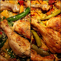 Paella with chicken and chorizo