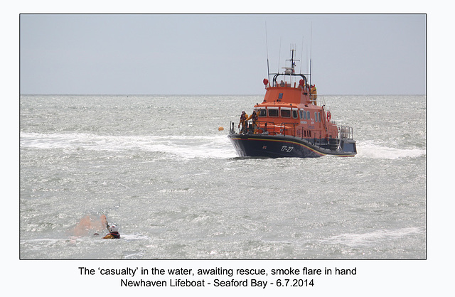 Awaiting rescue  - RNLI & Coastguard Joint Exercise - Seaford Bay - 6.7.2014