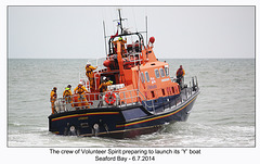 Preparing to launch the Y boat - RNLI & Coastguard Joint Exercise - Seaford Bay - 6.7.2014