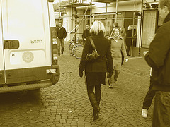 Dimani Swedish blond Lady in Dominatrix Boots /  Blonde suédoise en bottes à talons aiguilles -  Ängelholm / Suède - Sweden.   23-10-2008- Sepia