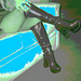 Lady Roxy  /  Crossed legs and high-heeled leather boots - Croisé de jambes et bottes de cuir. RVB postérisé avec bleu photofiltré