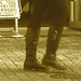 Direkten Lady in chunky flat heeled Boots /  La Dame Direkten en bottes à talons trapus -  Ängelholm / Sweden - Suède - 23 octobre 2008 - Sepia