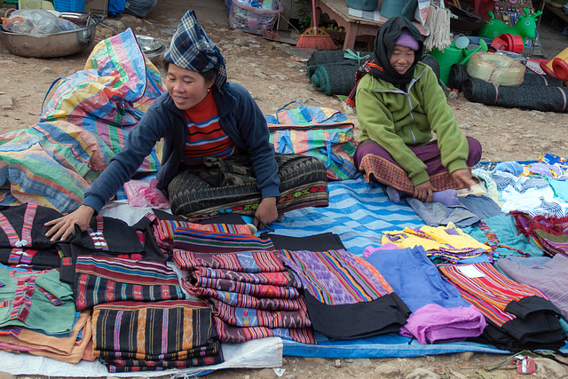 Textile vendor women selling Pha Sin