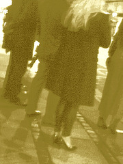 Blurry Danish blond Lady in black high heels shoes /  Copenhague -  25 octobre 2008- Sepia