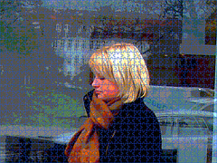 Danish blond in black and flat pale sexy pale boots /  Danoise blonde en bottes pâles à talons plats - Copenhague, Danemark.  20 octobre 2008 - Puzzle - Casse-tête postérisé
