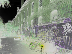Zone du graffiti central / Center graffiti area - Christiania / Copenhague - Copenhagen.  26 octobre 2008.  Négatif RVB
