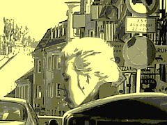 Blonde Sony en bottes sexy à talons trapus avec son amie / Sony infinity perfekt blond Lady in sexy chunky heeled boots with her  friend  -  Ängelholm / Suède - Sweden.  23-10-2008 - Vintage postérisé