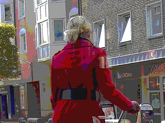 Grande blonde séduisante en bottes à talons hauts / Tall red Swedish blond lady in high-heeled boots - Ängelholm / Suède - Sweden.  23-10-2008 - Postérisation