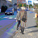 Dame blonde du bel âge en bottes de cuir à talons plats / Blond swedish mature Lady in chunky flat heeled boots - Båstad / Sweden - Suède.  25 octobre 2008.  - Postérisation