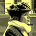 La Cycliste Giro / Giro Lady biker - Copenhague / Copenhagen - Danemark / Denmark.  20 octobre 200- Double pointillisme vintage postérisé