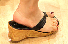 red toes in wedge heels