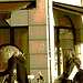 Rouquine et blonde cyclistes en baskets / Readhead & blond young bikers in sneakers - Ängelholm  / Suède - Sweden.  23-10-2008 - Sepia postérisé