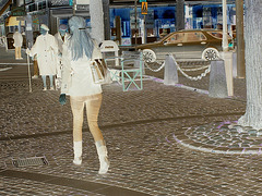 La Dame Synsam en jeans et bottes sexy / Synsam Lady in jeans with sexy boots -  Ängelholm / Suède - Sweden.  23-10-2008 - Négatif