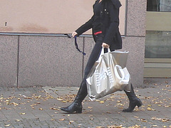 Swedish blond booted shopper with sexy boots /  Blonde suédoise en bottes sexy faisant ses courses - Ängelholm / Suède - Sweden.  23-10-2008