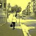 Triss blond Lady with a short skirt in high heels /  Blonde Triss en jupe courte et talons hauts - Ängelholm / Sweden - Suède. 23-10-2008 - Vintage postérisé
