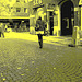 Typique jeune blonde suédoise en mini-jupe et bottes à talons hauts / Typical Swedish blond in high-heeled boots and miniskirt - sexy  - Ängelholm / Suède - Sweden.  23-10-2008- Vintage postérisé