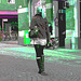 Typique jeune blonde suédoise en mini-jupe et bottes à talons hauts / Typical Swedish blond in high-heeled boots and miniskirt - sexy  - Ängelholm / Suède - Sweden.  23-10-2008 - RVB postérisé