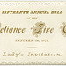 Lady's Invitation, Reliance Fire Company, 15th Annual Ball, Jan. 1, 1879