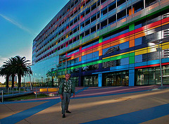 Colorful business buildings near Docklands Rd.