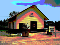 Bernice, Louisiane. 07-07-2010 - Museum circa 1899 - Postérisation et ciel bleu photofiltré
