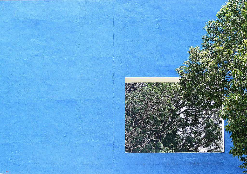 Window in a blue wall